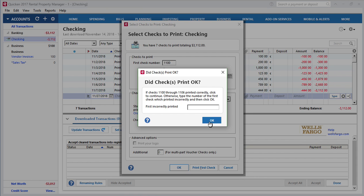 How Quickly Prepare and Print Checks in Quicken Step 23: click ok check print