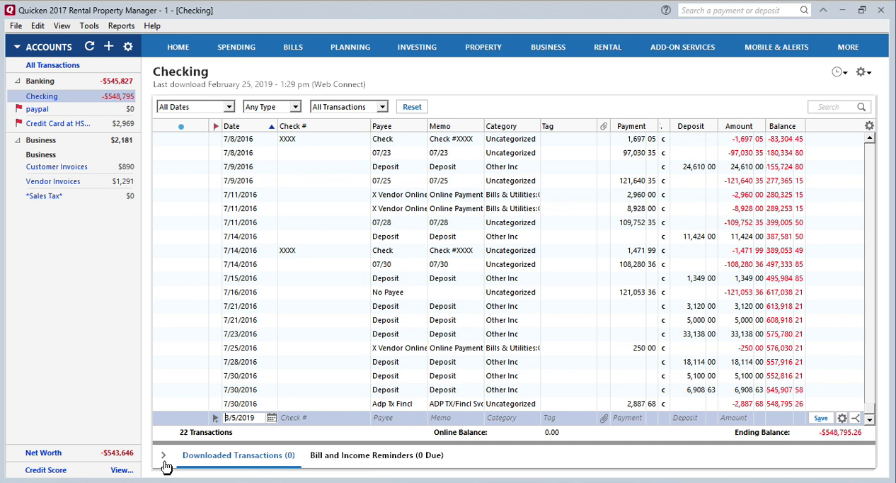 How to review imported transactions in Quicken separately Step 1: area at the bottom