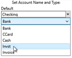 Set attributes for the QIF files Step 5: Account Type