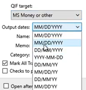 Set attributes for the QIF files Step 7: date format