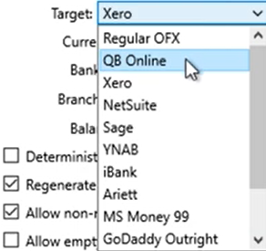 Set attributes to convert to the OFX format Step 10: Target
