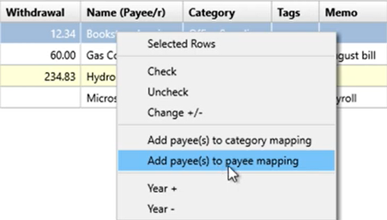How to use the Renamings tab Step 8: Add Payee(s) to Payee Mapping