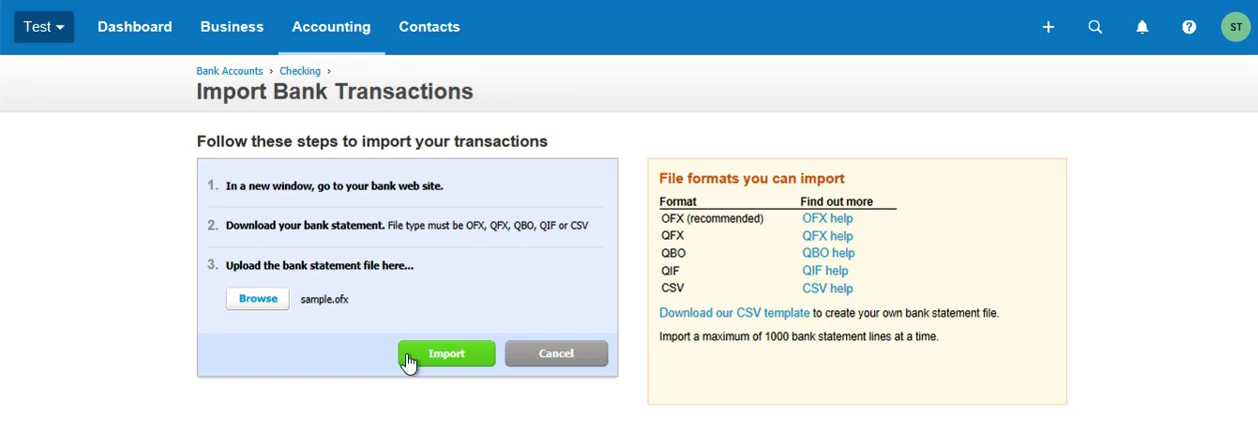 imported ofx into xero successfully