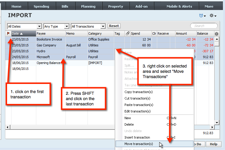 How to move transaction in quicken for mac